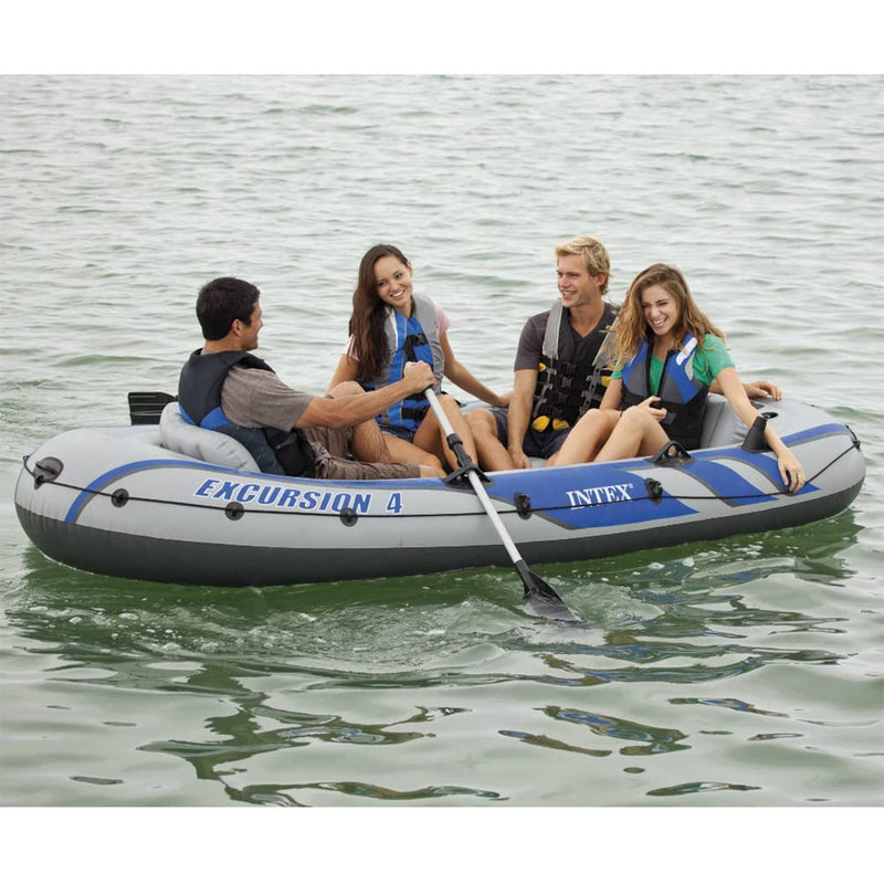 Intex Excursion 4 Inflatable Raft Fishing Boat with 2 Oars (Open Box) (3 Pack)