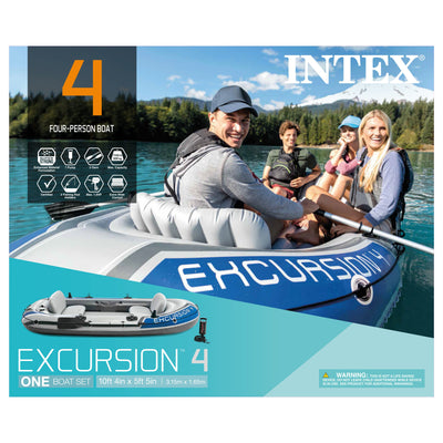 Intex Excursion 4 Inflatable Raft/Fishing Boat Set With 2 Oars (Open Box)