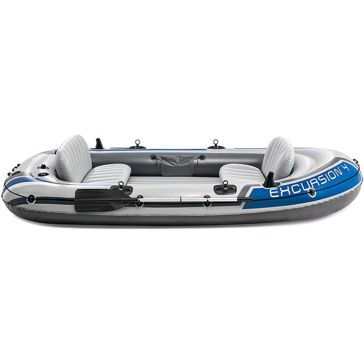 Intex Excursion 4 Person Inflatable Rafting and Fishing Boat Set with 2 Oars