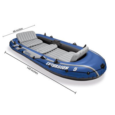 Intex Excursion Inflatable Fishing Boat Set w/ 2 Oars Air Pump & Bag (For Parts)