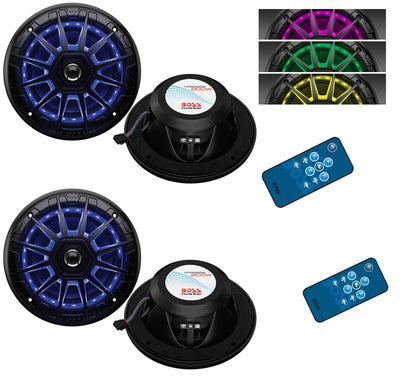 4) BOSS Audio MRGB65B 6.5" 400W Boat Marine RGB LED Light Speakers Black 2 Pairs