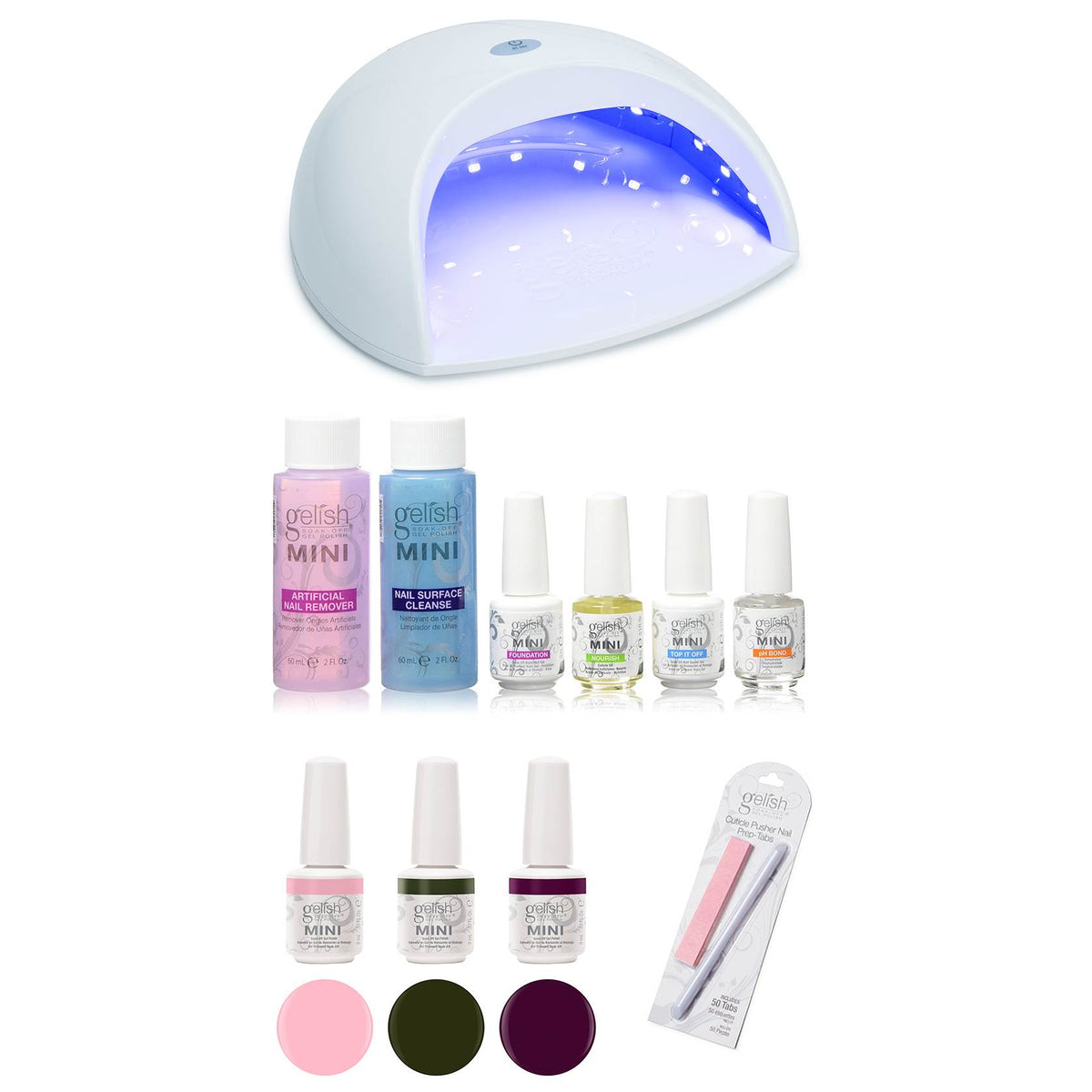 Gelish Harmony Salon Professional Gel LED Nail Polish Pro Lamp Kit + 3 Colors