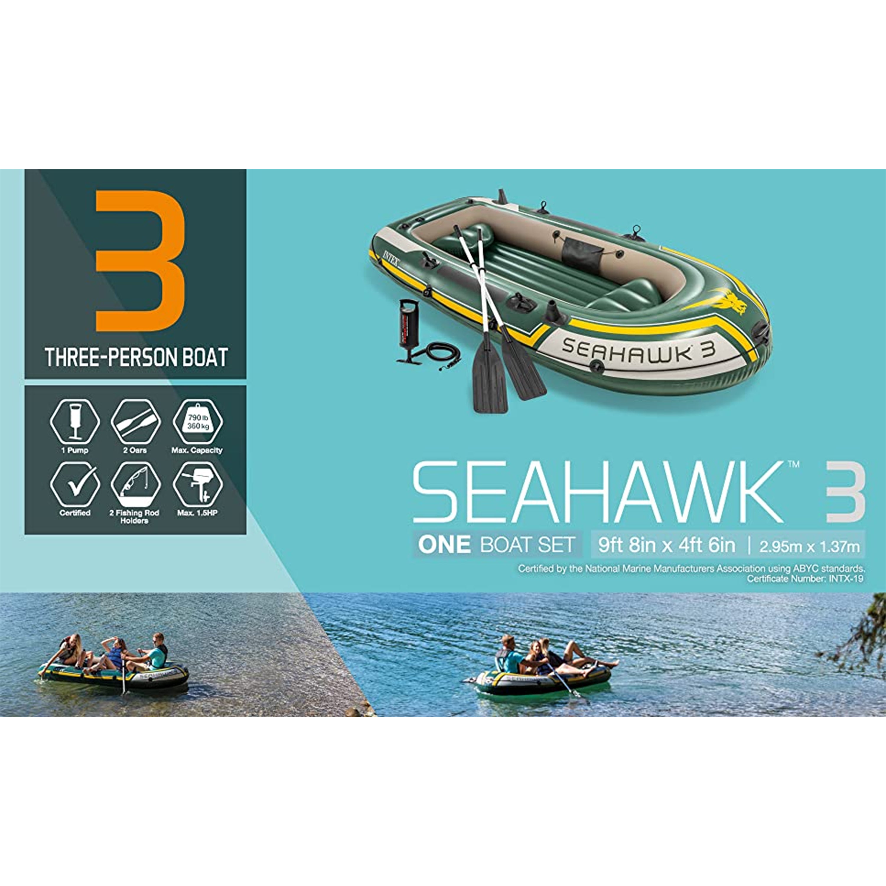 Intex Seahawk 3 Person Inflatable Boat Set w/ Aluminum Oars & Pump (Used) - VMInnovations