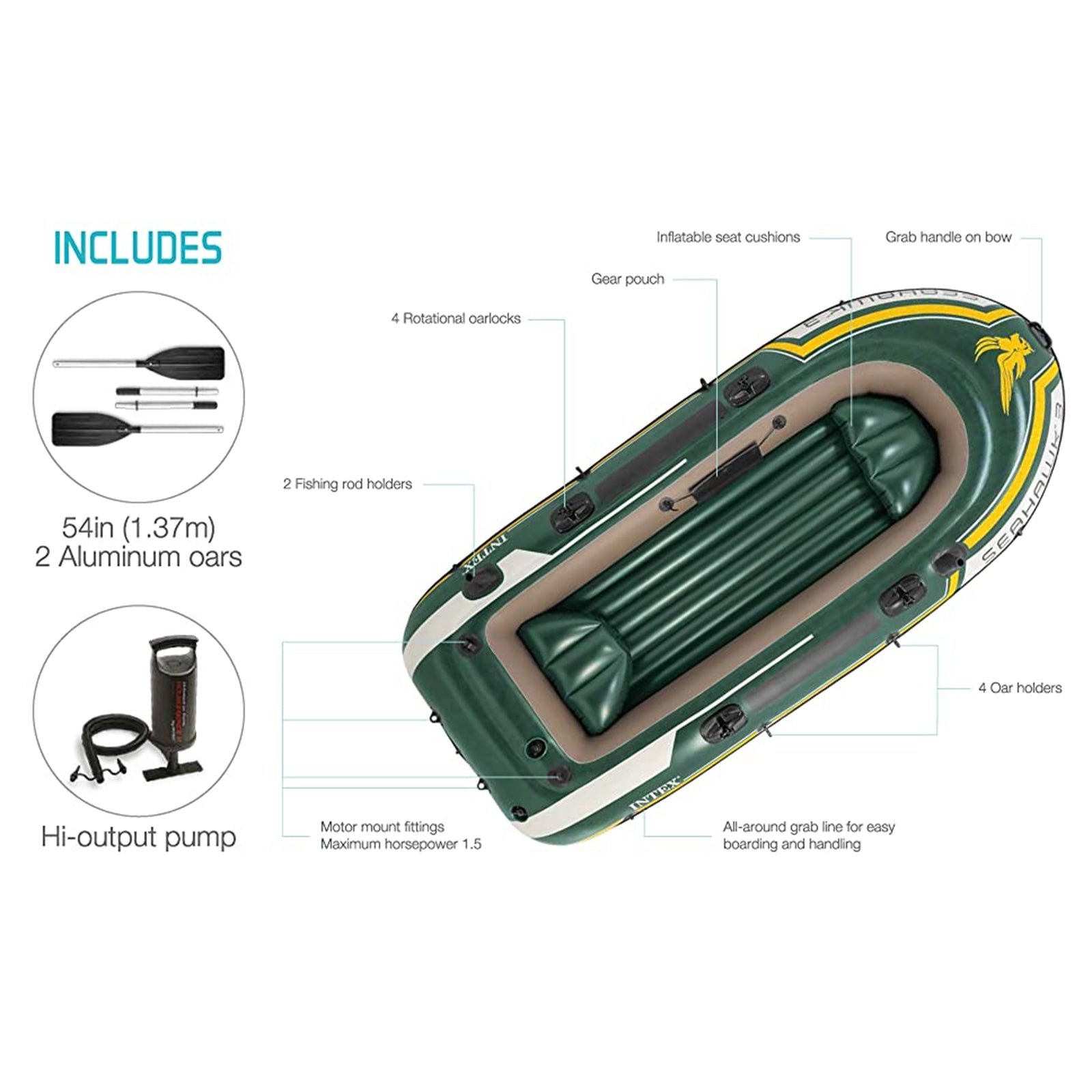 Intex Seahawk Inflatable Boat Set with Aluminum Oars & Pump (Open Box) (3 Pack) - VMInnovations