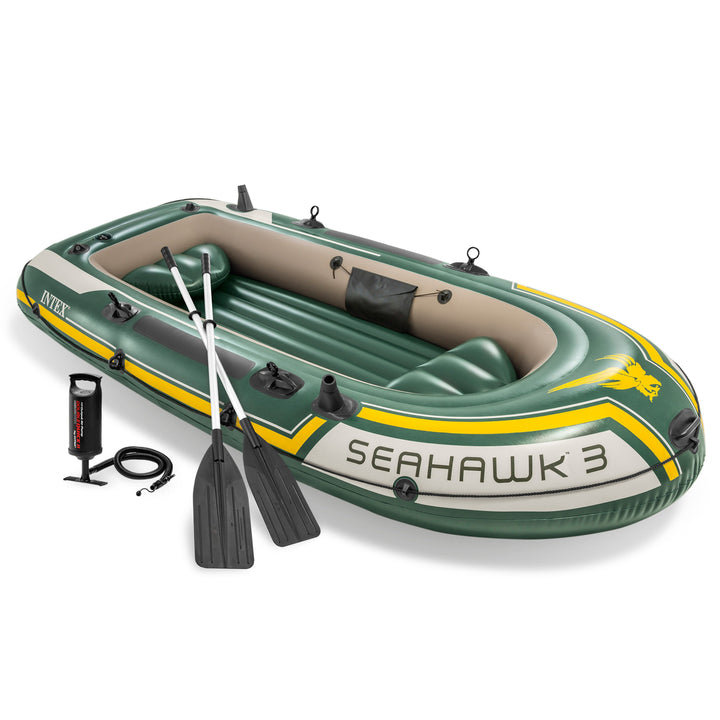 Intex Seahawk 3 Person Inflatable Boat Set with Aluminum Oars & Pump (Open Box) - VMInnovations