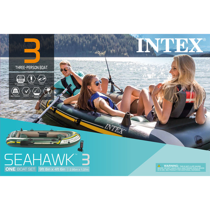 Intex Seahawk 3 Person Inflatable Boat Set with Aluminum Oars & Pump (Open Box) - VMInnovations