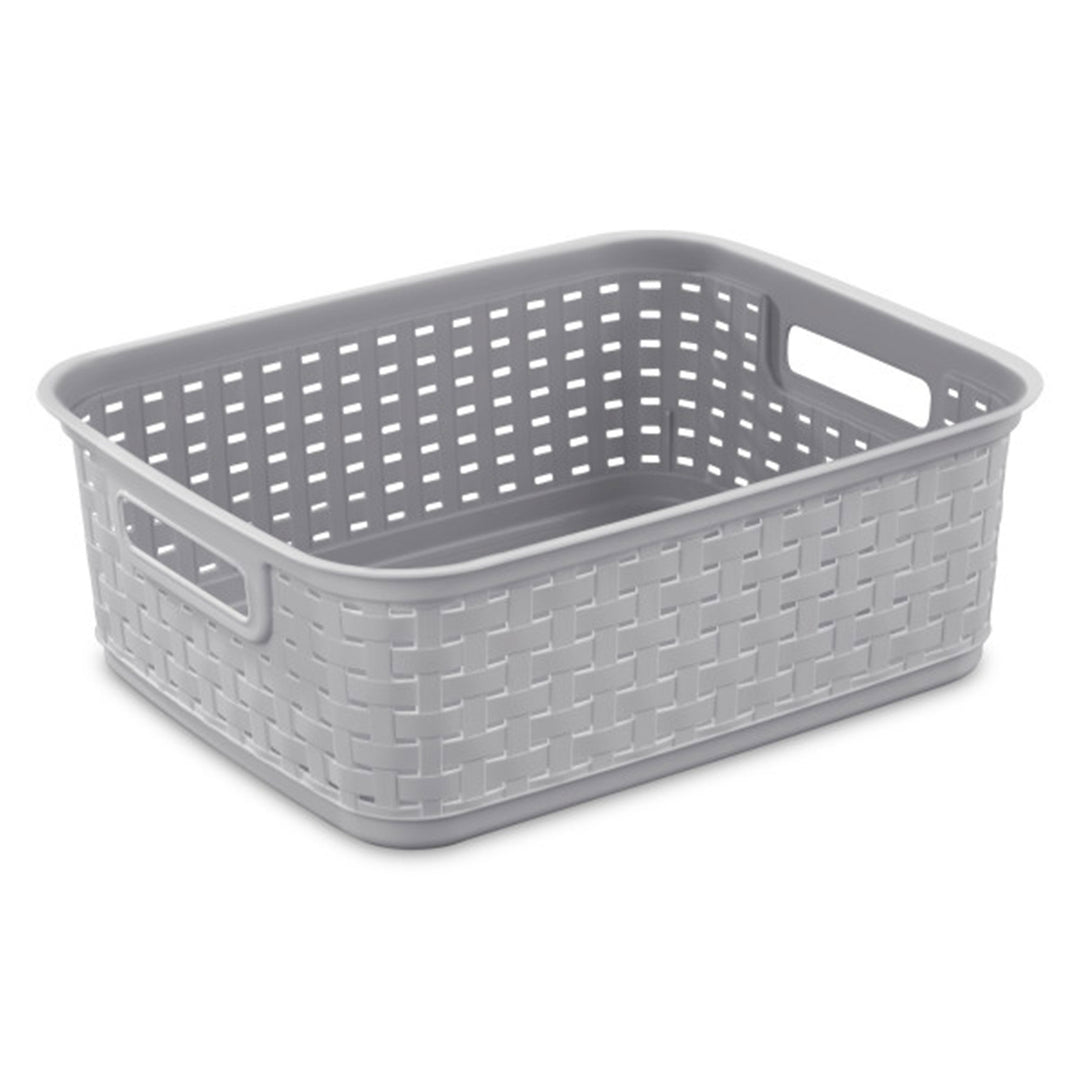 Sterilite Short Weave Wicker Pattern Storage Container Basket, Gray (12 Pack)