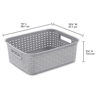 Sterilite Short Weave Wicker Pattern Storage Container Basket, Gray (18 Pack) - VMInnovations