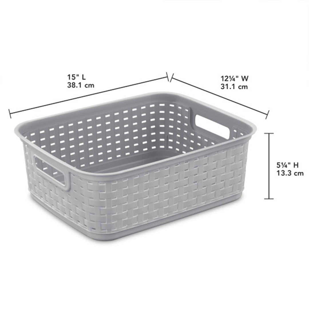 Sterilite Short Weave Wicker Pattern Storage Container Basket, Gray (6 Pack) - VMInnovations