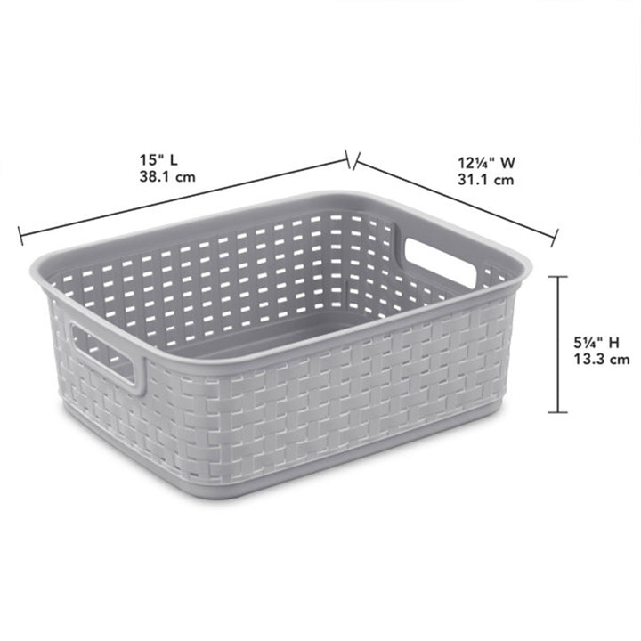 Sterilite Short Weave Wicker Pattern Storage Container Basket, Gray (6 Pack) - VMInnovations