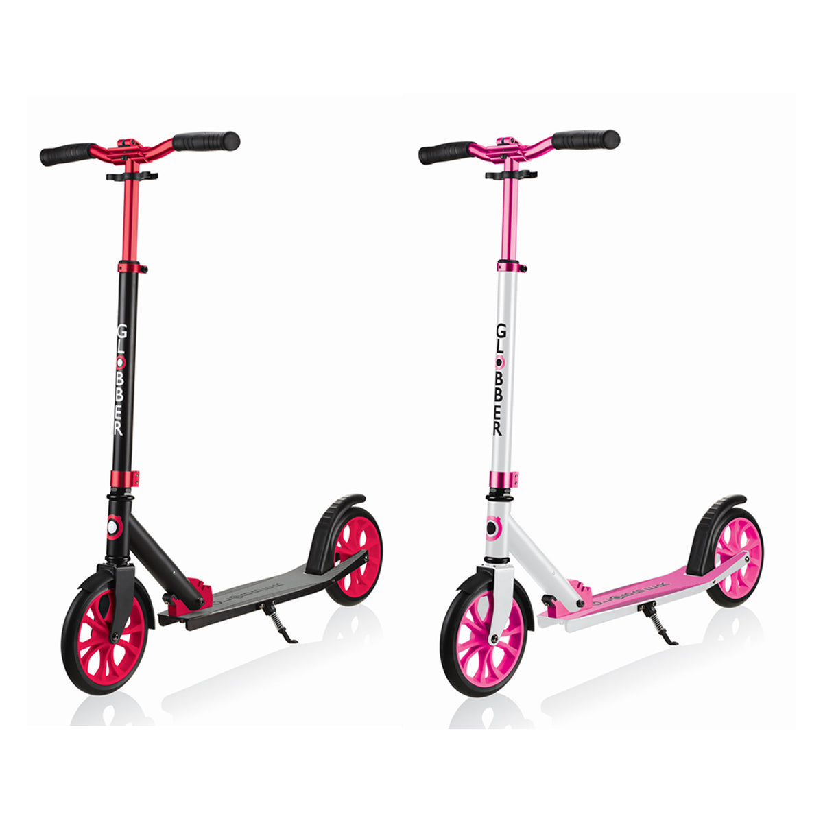 Globber Adjustable Foldable 2-Wheel Kick Scooter Set, Red and Pink (2 Pack)