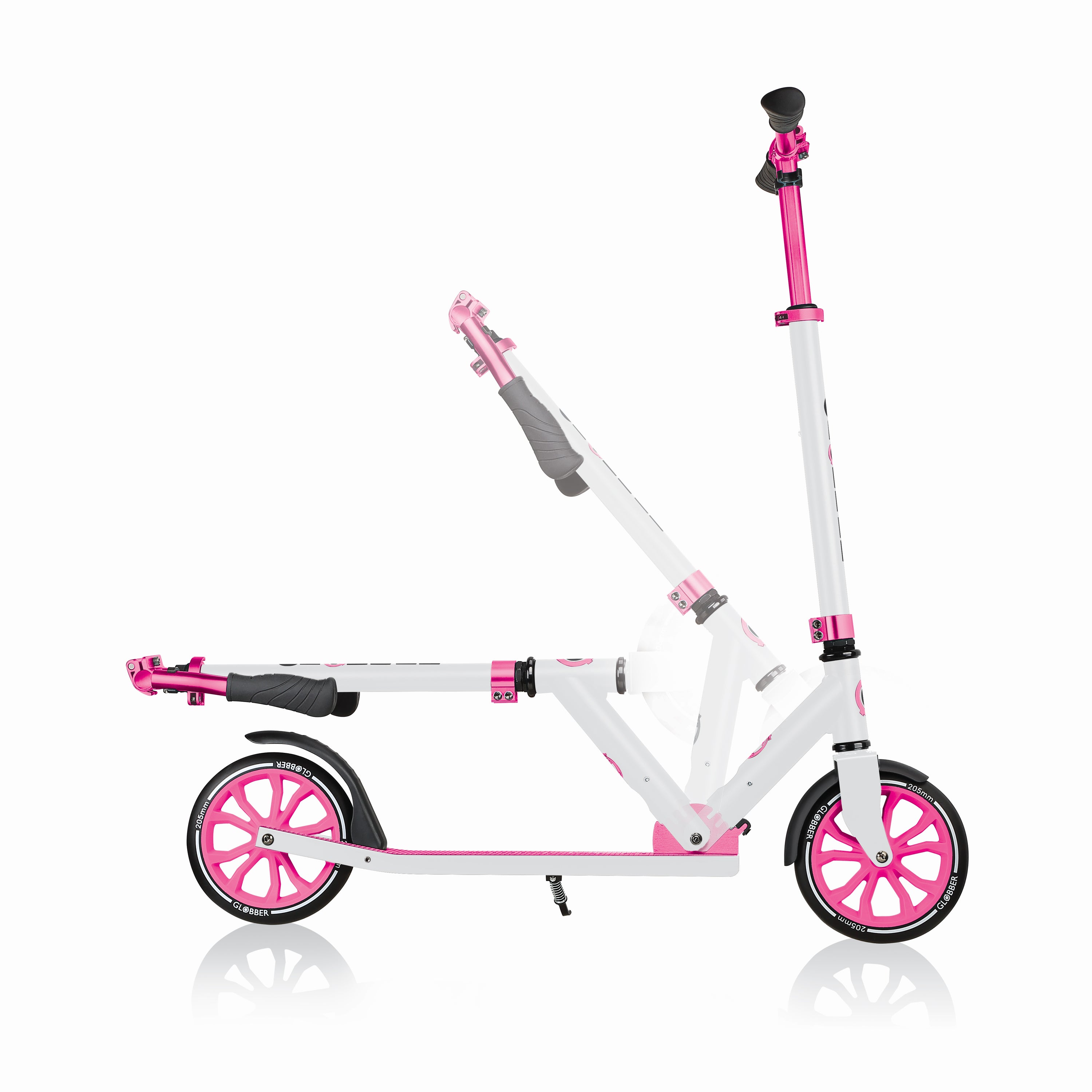 Globber NL 684-110 Foldable 2-Wheel Kick Scooter, Pink with Razor Helmet, Glossy Black