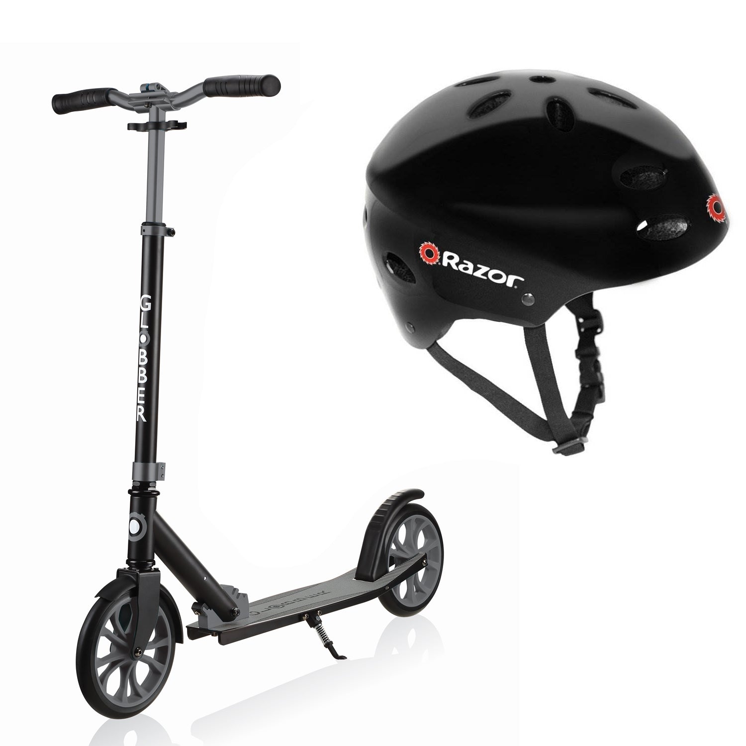 Globber NL Foldable 2-Wheel Kick Scooter and V17 Kids Scooter Helmet Bundle