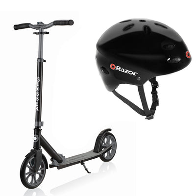 Globber NL Foldable 2-Wheel Kick Scooter and V17 Kids Scooter Helmet Bundle