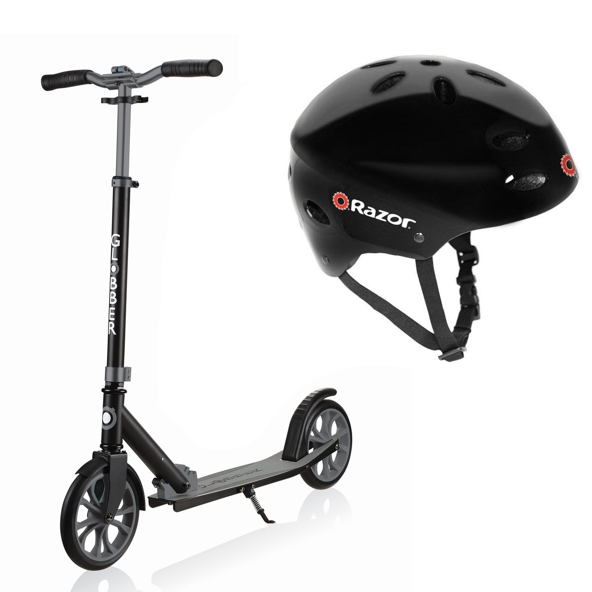 Globber NL Foldable 2-Wheel Kick Scooter and V17 Kids Scooter Helmet Bundle