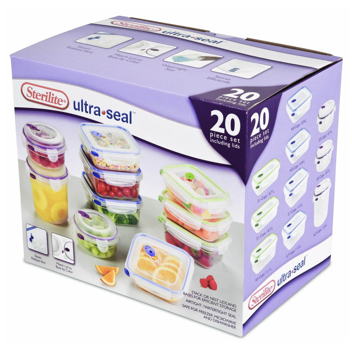 Sterilite Ultra-Seal Plastic Food Storage 20 Piece Stacking Set (Open Box)