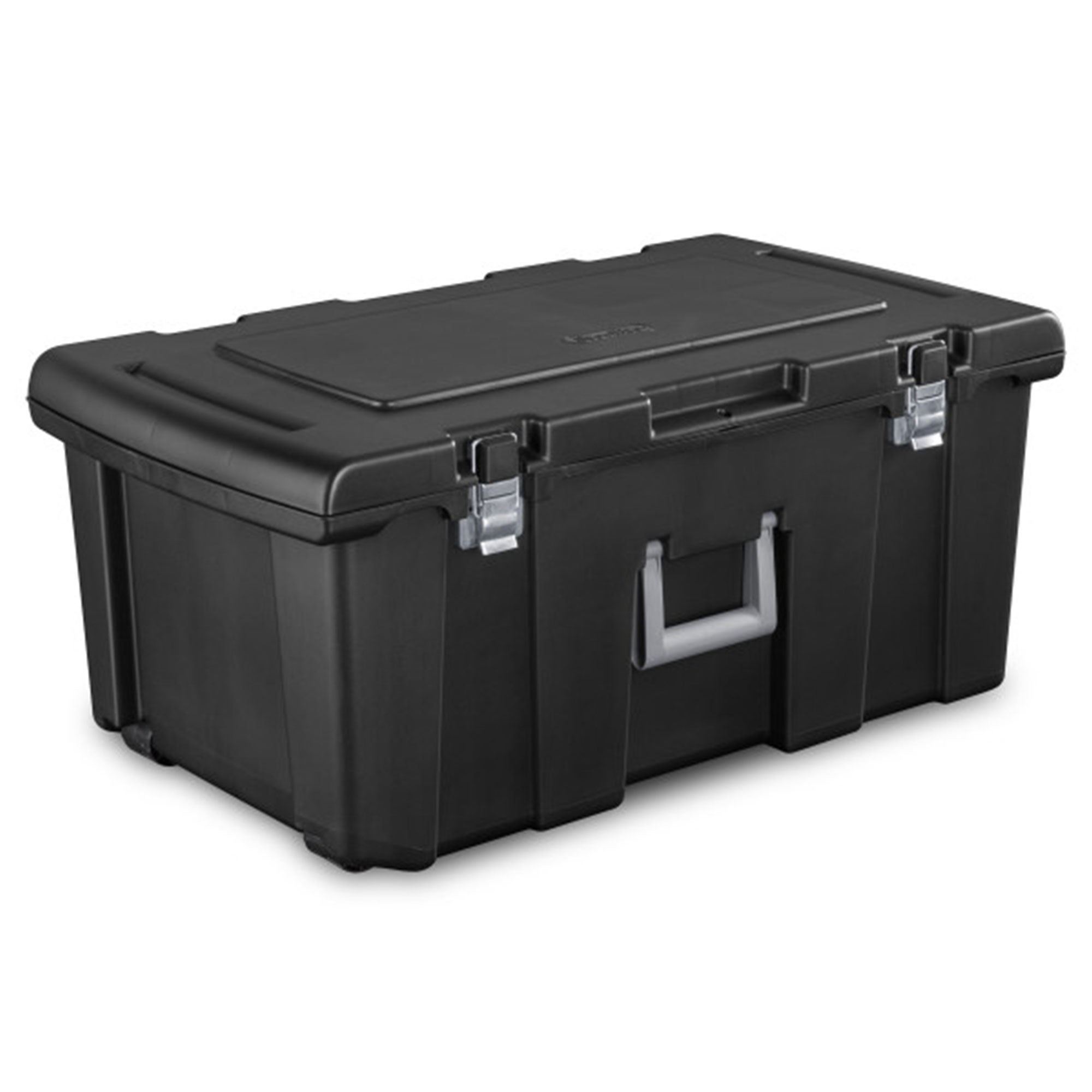 Sterilite Wheeled Footlocker, Plastic Utility Storage Container, Black, 4 Pack