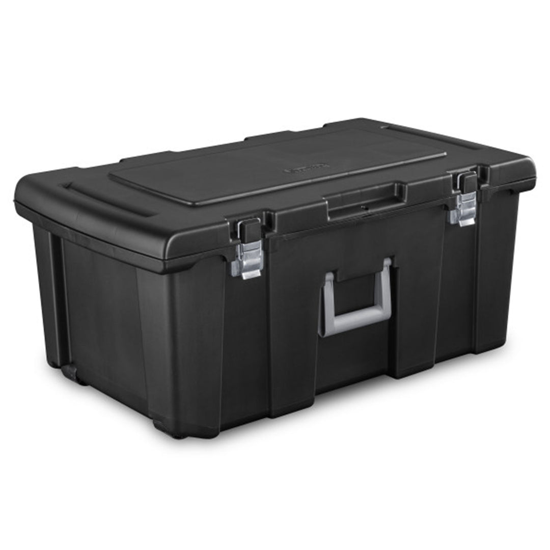 Sterilite Wheeled Footlocker, Plastic Utility Storage Container, Black, 2 Pack - VMInnovations