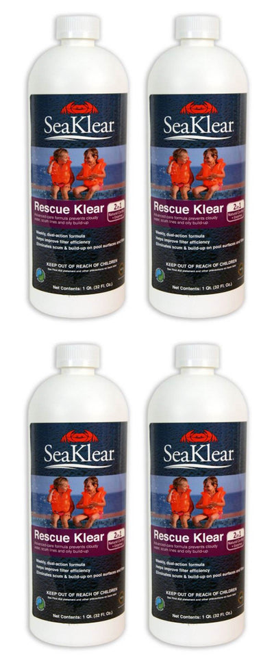 4) SeaKlear 1010300 Rescue Klear Swimming Pool Natural Clarifier Quart Bottles
