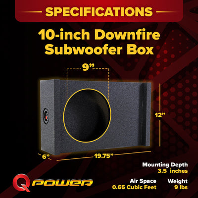 QPower Single 10 Inch Sub Enclosure, Universal Downfire/Behind Seat Speaker Box - VMInnovations