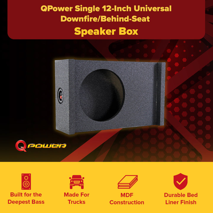 QPower Single 12" Universal Downfire Behind the Seat Sub Enclosure (Open Box) - VMInnovations