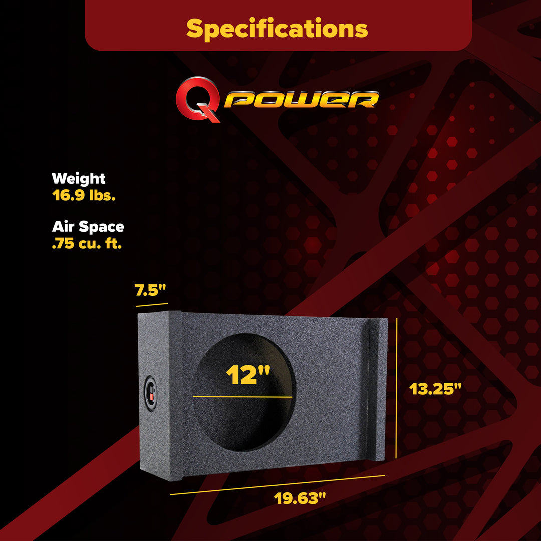 QPower Single 12 Inch Sub Enclosure, Universal Downfire/Behind Seat Speaker Box - VMInnovations