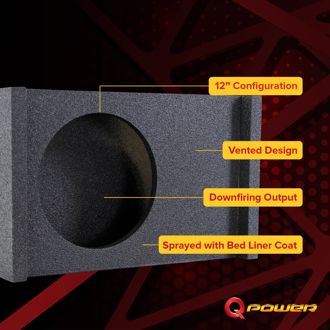 QPower Single 12" Universal Downfire Behind the Seat Sub Enclosure (Open Box) - VMInnovations