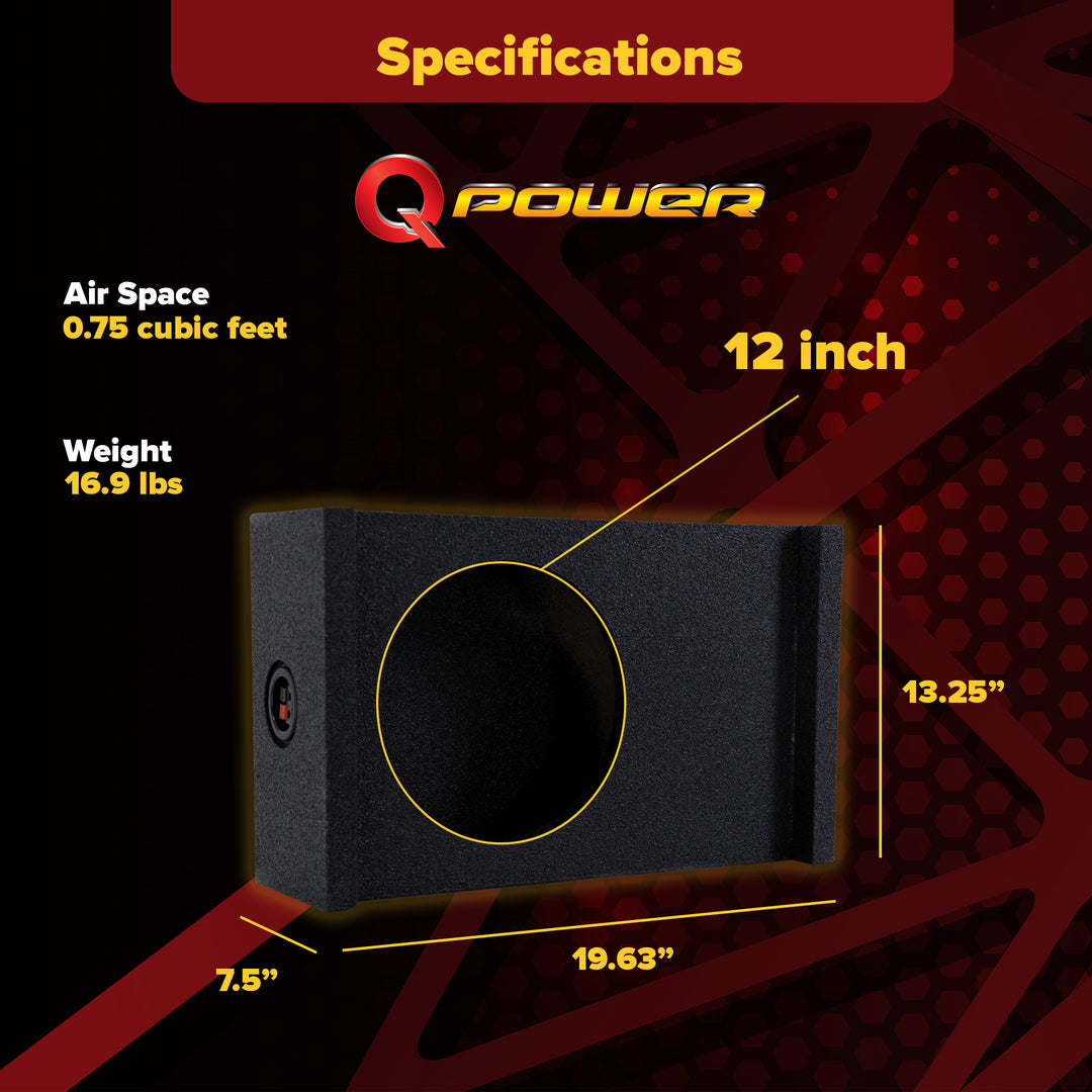 QPower Single 12 Inch Sub Enclosure, Universal Downfire/Behind Seat Speaker Box - VMInnovations