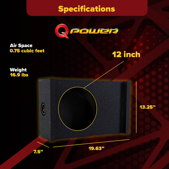 QPower Single 12" Universal Downfire Behind the Seat Sub Enclosure (Open Box)