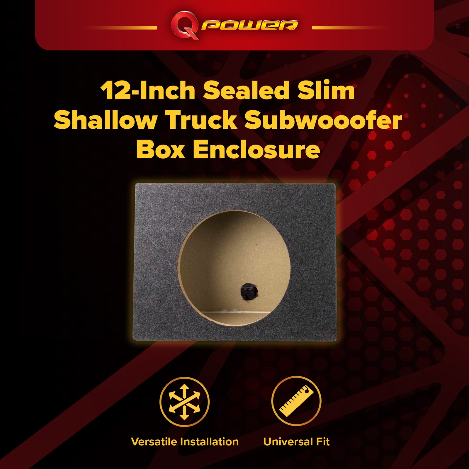 Q Power 12-Inch Sealed Slim Shallow Truck Subwooofer Box Enclosure | TW12-SINGLE - VMInnovations