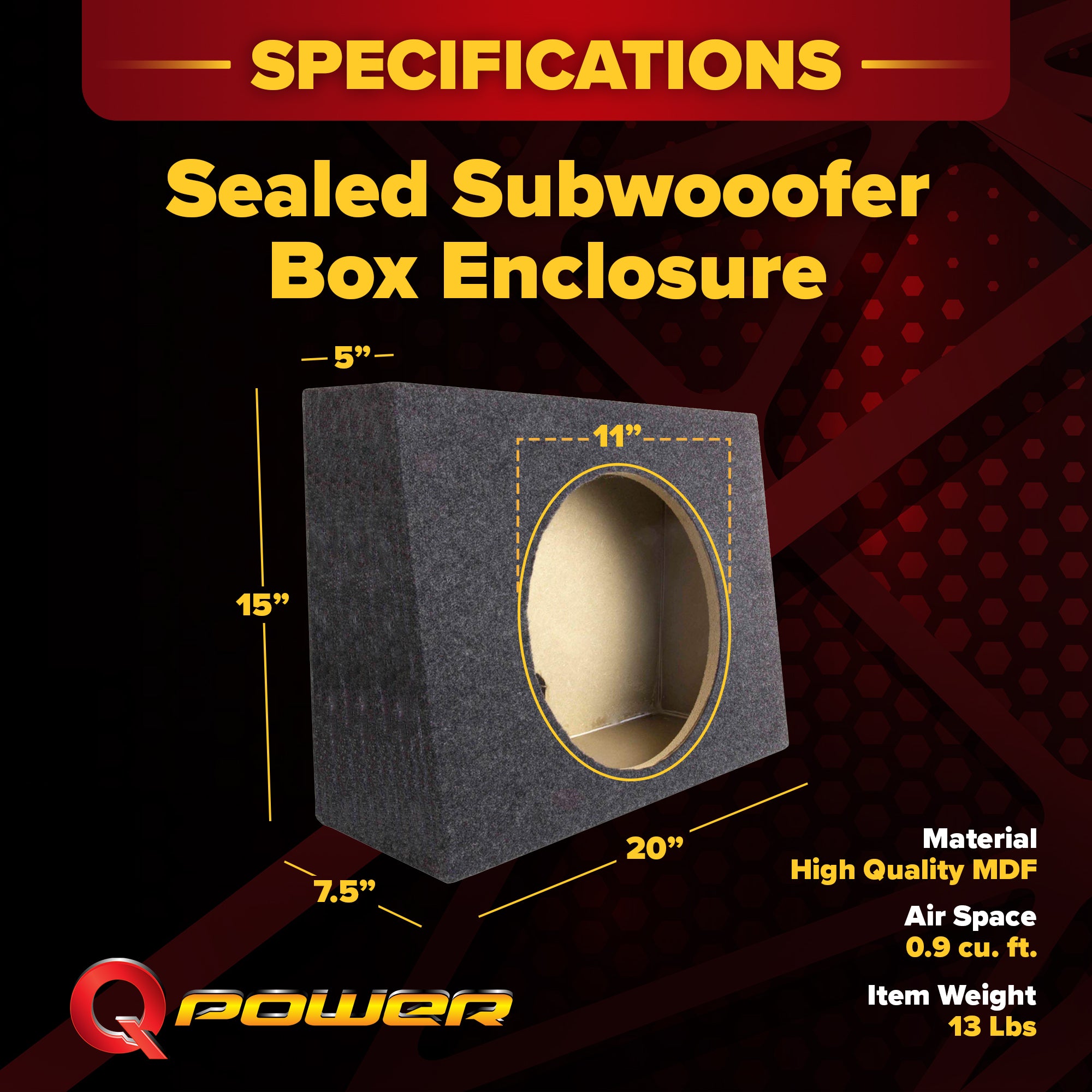 Q Power 12-Inch Sealed Slim Shallow Truck Subwooofer Box Enclosure | TW12-SINGLE - VMInnovations