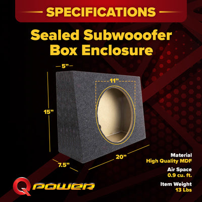 Q Power 12-Inch Sealed Slim Shallow Truck Subwooofer Box Enclosure | TW12-SINGLE - VMInnovations