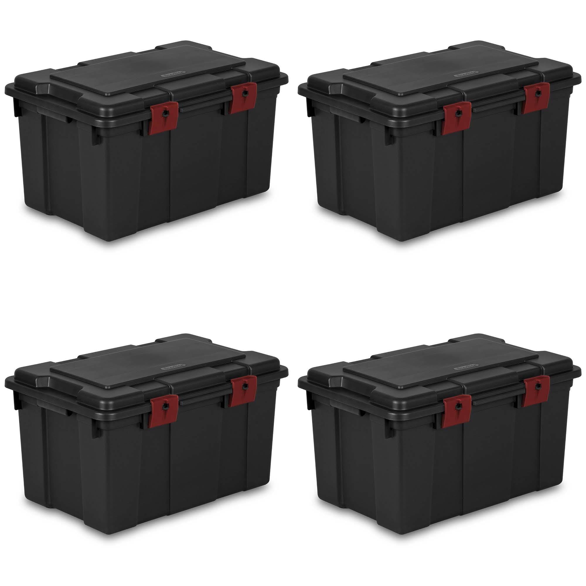 Sterilite 16 Gallon Storage Trunk Black with Red Latches (4 Pack) (Open Box)
