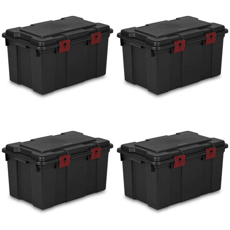Sterilite 16 Gallon Storage Trunk Black with Red Latches (4 Pack) | 18419004