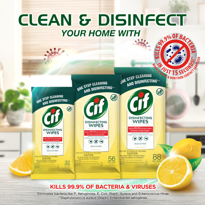 Fine Life Products Cif Multi Surface Disinfecting Citrus Wet Wipes, 32 Count