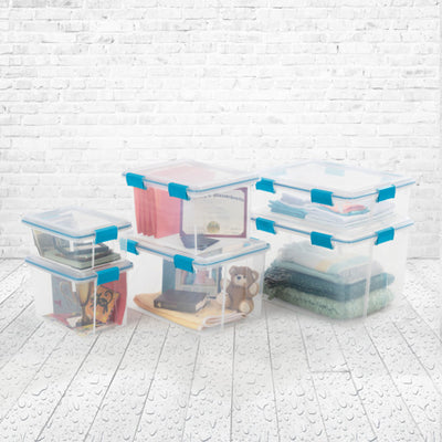 Sterilite 80-Qt Clear Plastic Stackable Storage Bin w/ Gasket Latch Lid, 8 Pack