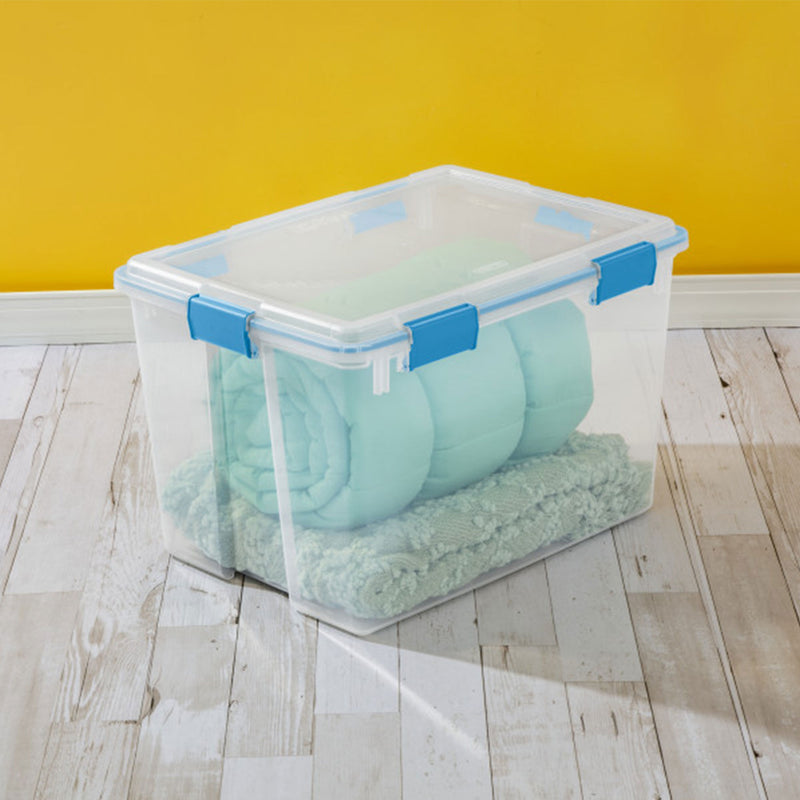 Sterilite 80-Qt Clear Plastic Stackable Storage Bin w/ Gasket Latch Lid, 8 Pack