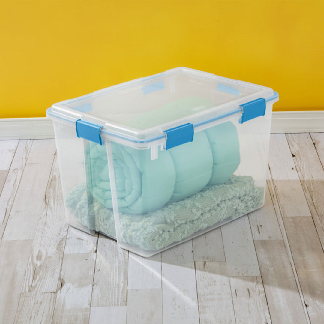 Sterilite 80-Qt Clear Plastic Stackable Storage Bin w/ Gasket Latch Lid, 16 Pack