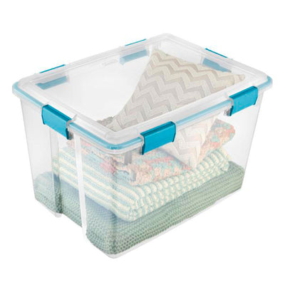 Sterilite 80 Quart Gasket Box, Stackable Storage Bin with Latching Lid, 4 Pack
