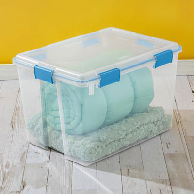 Sterilite 80 Quart Gasket Box, Stackable Storage Bin with Latching Lid, 4 Pack