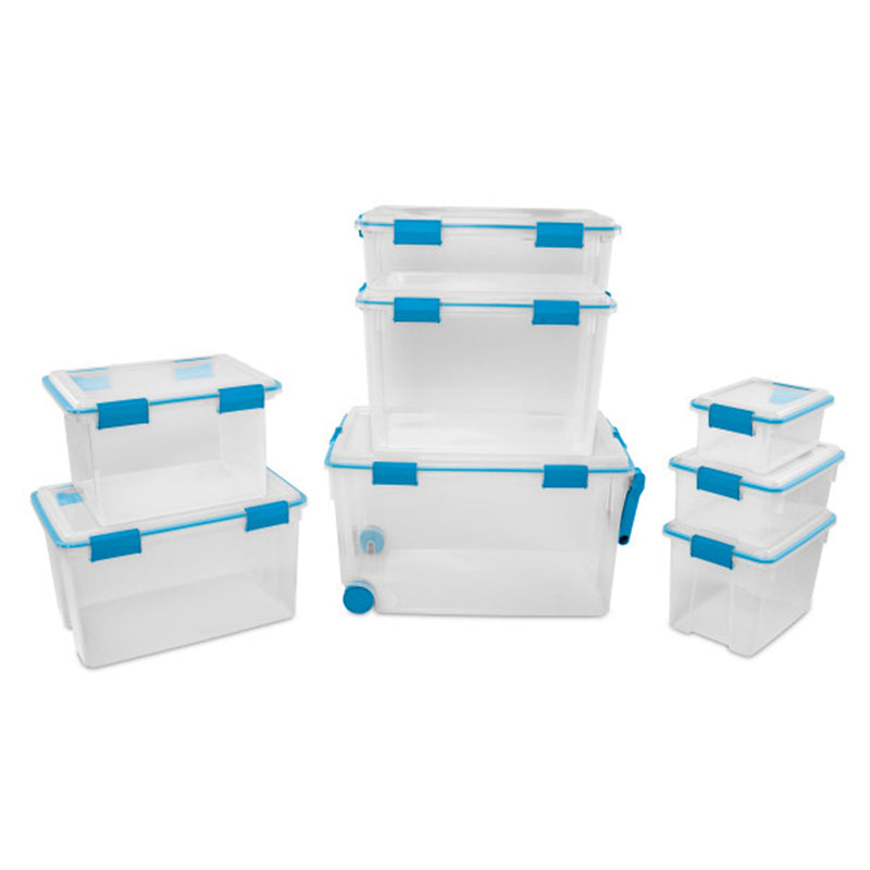 Sterilite 80 Quart Gasket Box, Stackable Storage Bin with Latching Lid, 4 Pack