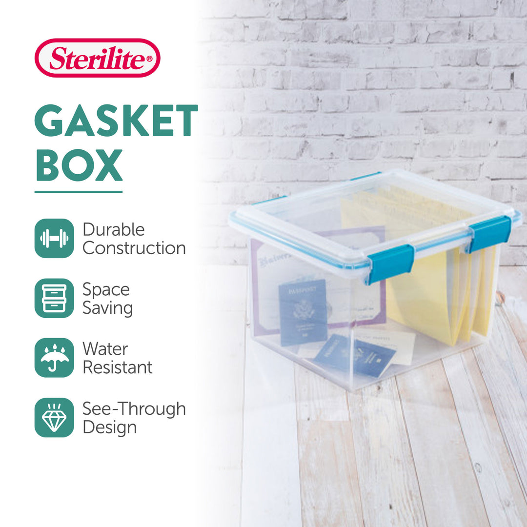 Sterilite Gasket Box, Stackable File Tote Storage Bin with Lid, 32 Quart, 4 Pack