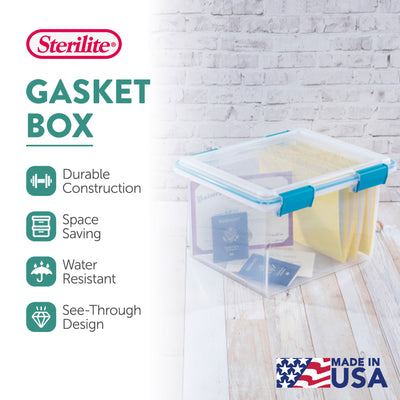 Sterilite Gasket Box, Stackable File Tote Storage Bin with Lid, 32 Quart, 4 Pack - VMInnovations