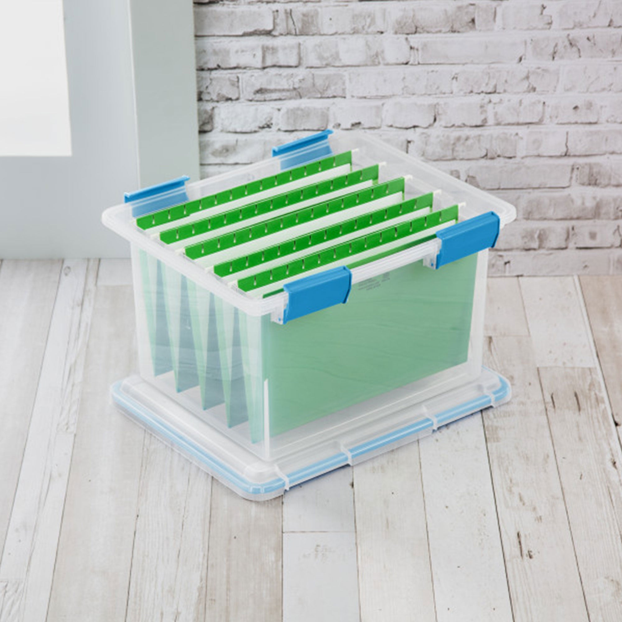 Sterilite Gasket Box, Stackable File Tote Storage Bin with Lid, 32 Quart, 4 Pack - VMInnovations