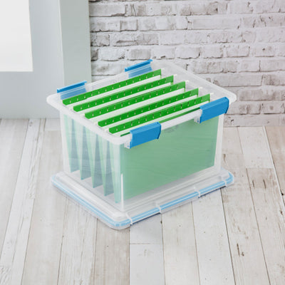 Sterilite Gasket Box, Stackable File Tote Storage Bin with Lid, 32 Quart, 4 Pack - VMInnovations