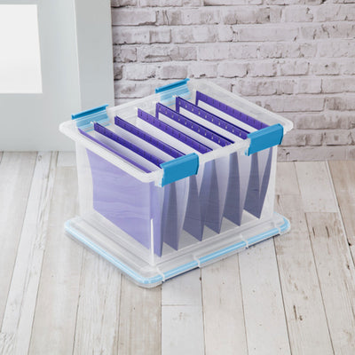 Sterilite Gasket Box, Stackable File Tote Storage Bin with Lid, 32 Quart, 4 Pack - VMInnovations