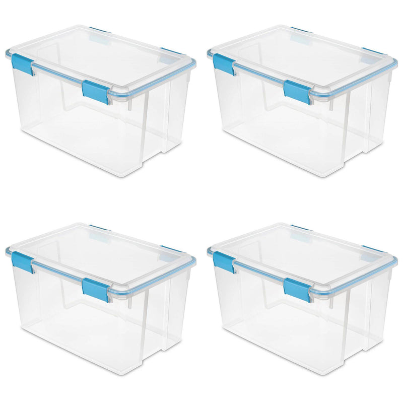 Sterilite 54 Quart Gasket Box, Stackable Storage Bin with Latching Lid, 4 Pack