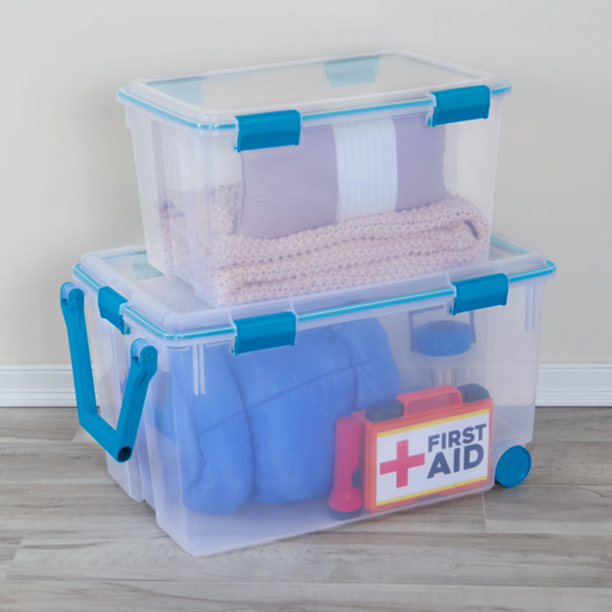 Sterilite 54-Quart Clear Plastic Stackable Storage Bin w/ Clear Gasket Latch Lid