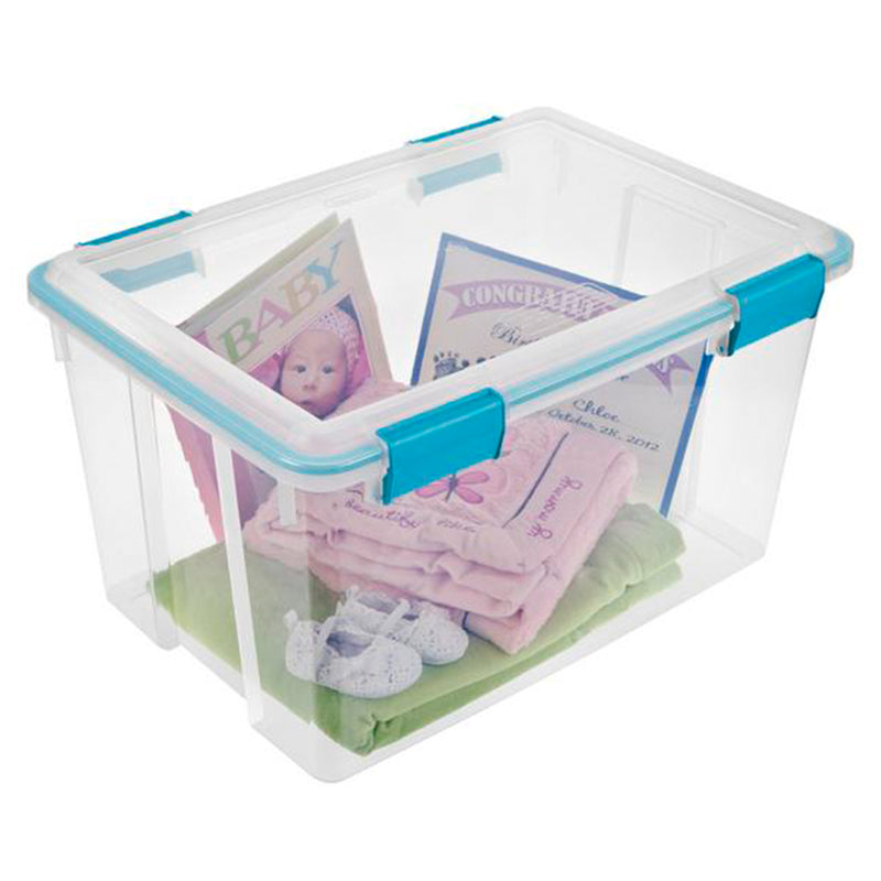 Sterilite 54 Quart Gasket Box, Stackable Storage Bin with Latching Lid, 4 Pack