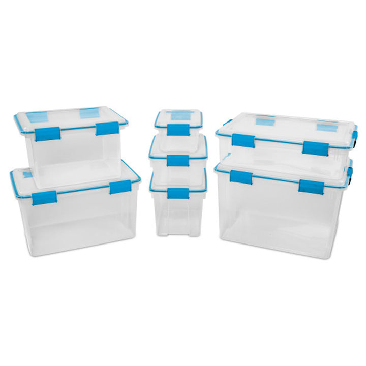 Sterilite 54-Qt Clear Plastic Stackable Storage Bin w/ Gasket Latch Lid, 16 Pack